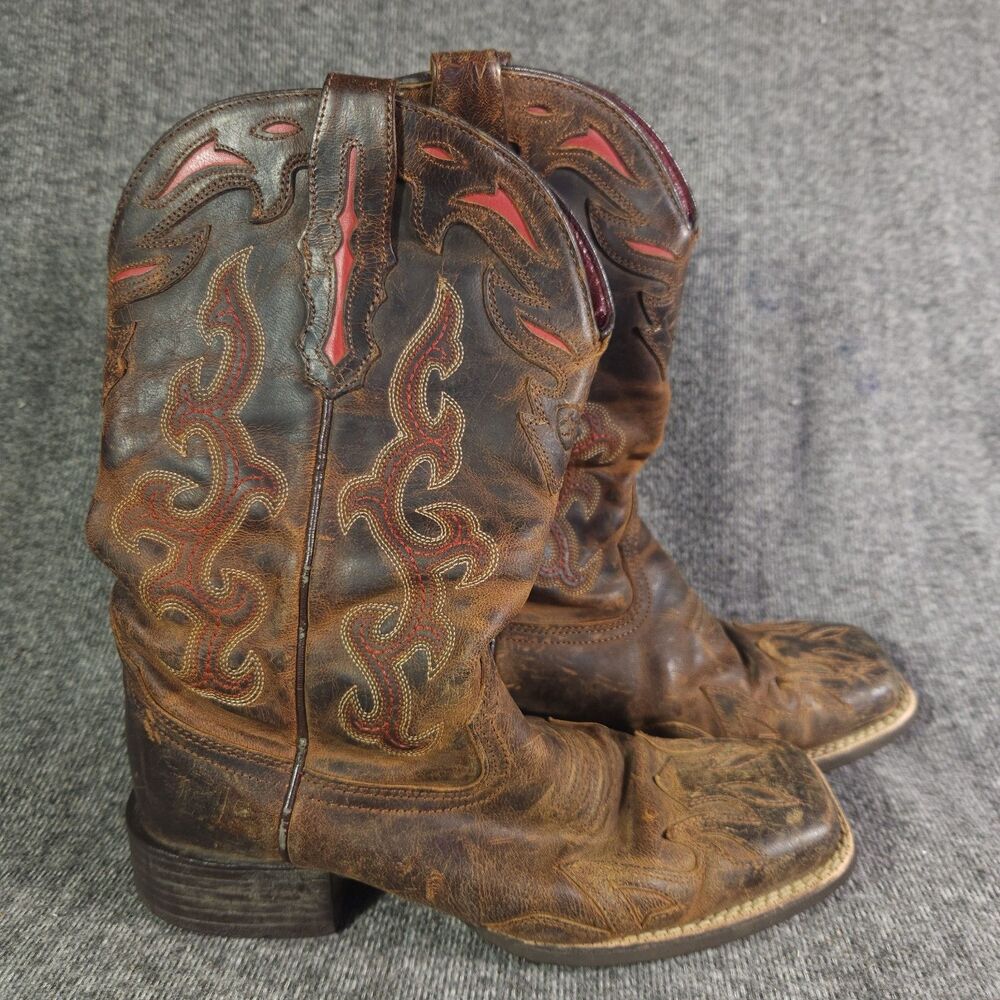 Ariat Brown Square Toe Western Cowgirl Boots Flame Stitch 10010937 Size 6.5